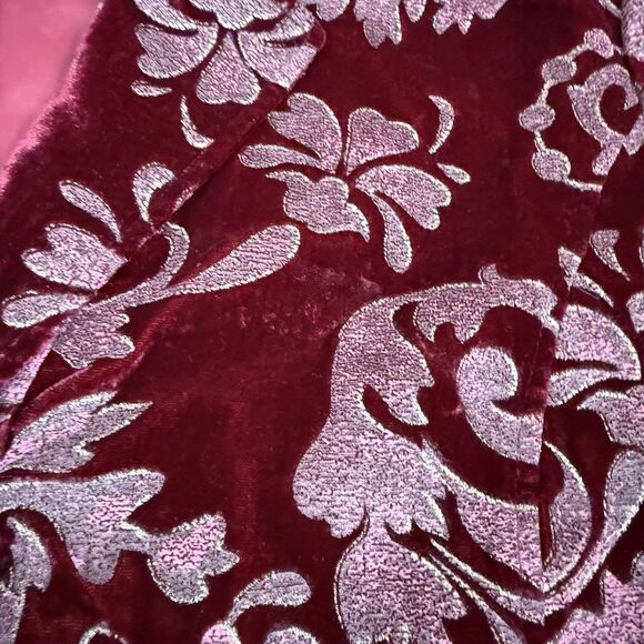 Chico's 2 Burgundy Velour Shimmer Filigree Button Blazer Pockets Lined Christmas - Picture 4 of 10